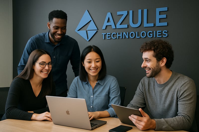 Modern technology team collaborating at Azule Technologies Modern technology team collaborating at Azule Technologies